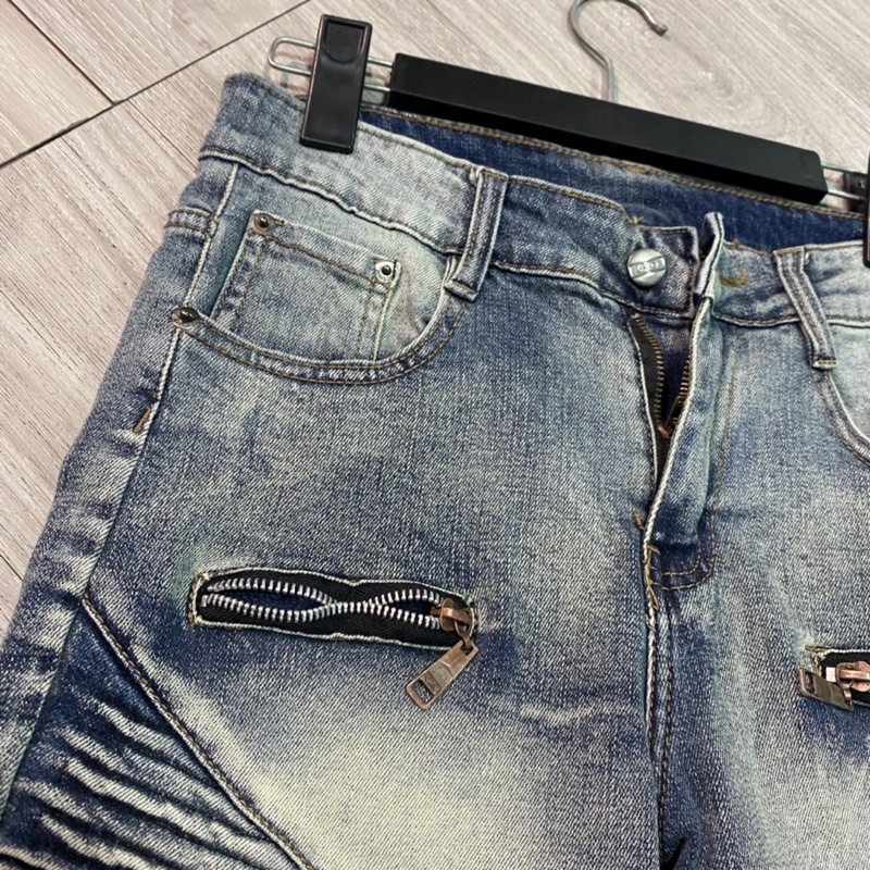 Quần đùi nam Amiri cũ 2 khoá vá nhăn 2481-2205, quần short jean nam khoá đùi siêu chất