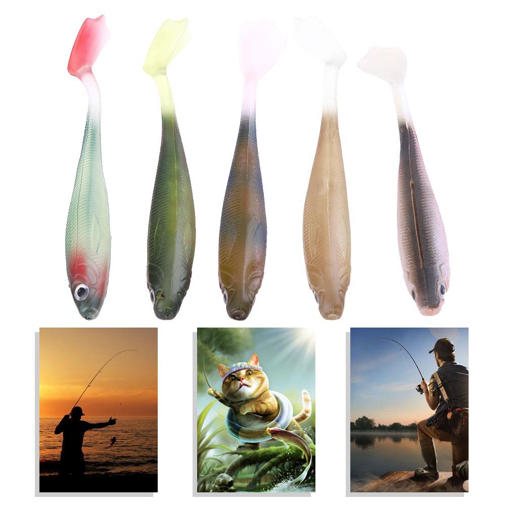 5 cái 90mm / 5g Đuôi câu cá mềm Lures 3D Eyes Rãnh trở lại Bả nhân tạo