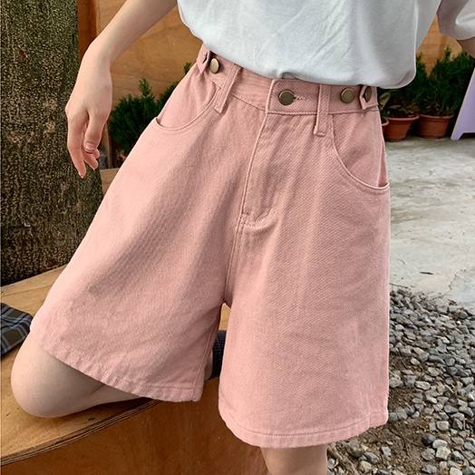 Quần short denim SUXI lưng cao màu trơn thời trang cho nữ