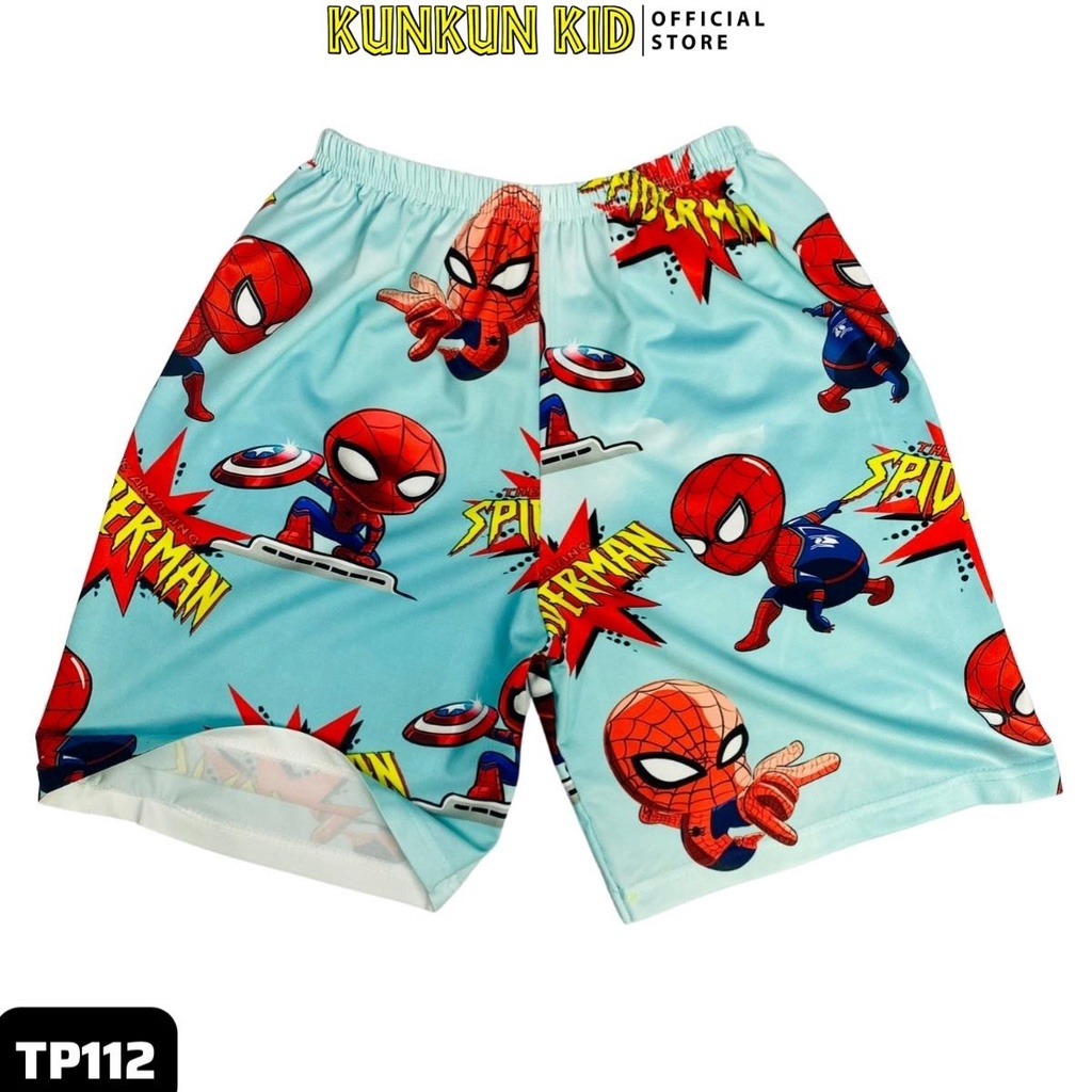 Quần áo trẻ em in hình người nhện spiderman size đại 10-40kg KunKun TP112 - Bộ cộc tay bé trai 3-12 tuổi chất thun lạnh