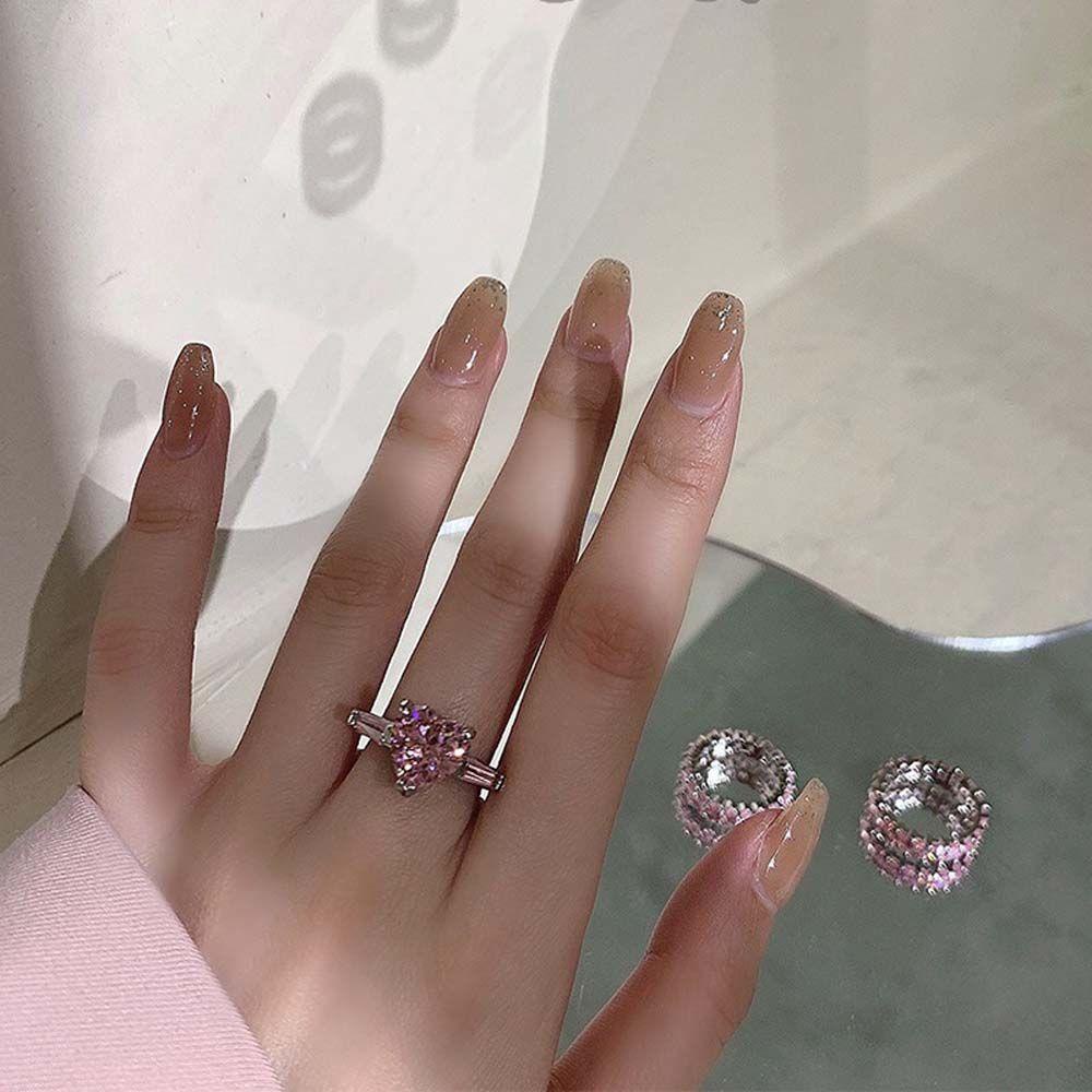 Nhẫn Hình Trái Tim Màu Hồng Xinh Xắn Cho Nữ SOMEDAYZL|Trang Sức Thời Trang Hình Vuông