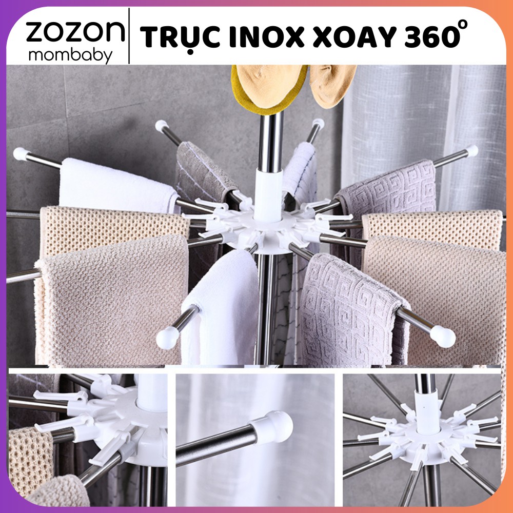 Cây treo quần áo inox, giàn phơi thông minh, móc quần áo cho bé và trẻ sơ sinh 3 tầng 56 kẹp móc gấp gọn Zozon