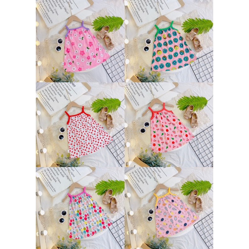 Váy bé gái, Váy hai dây chất cotton thông hơi mềm mịn, mát lạnh mùa hè Xuân Cường Kids size từ 8 đến 20kg