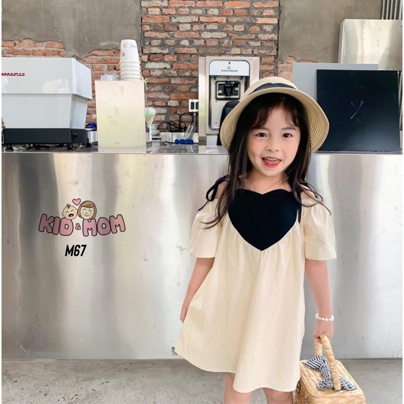 Bán sỉ Sét váy xuông đôi màu be cổ tim đen cho mẹ và bé | BigBuy360 - bigbuy360.vn