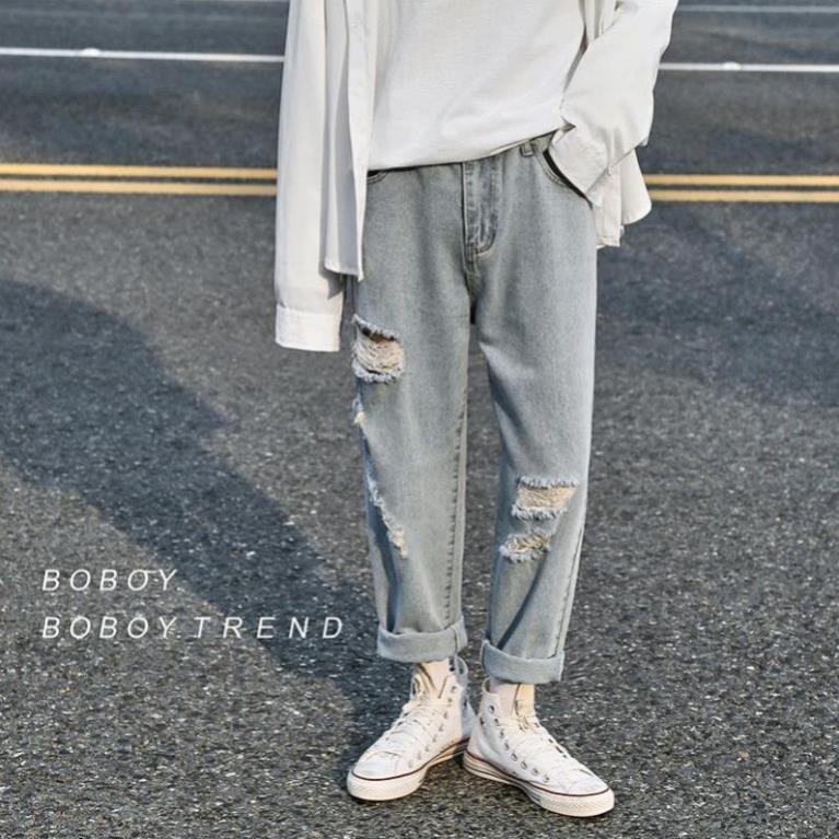 Quần baggy jean nam nữ ống rộng rách gối mới 2021 | BigBuy360 - bigbuy360.vn