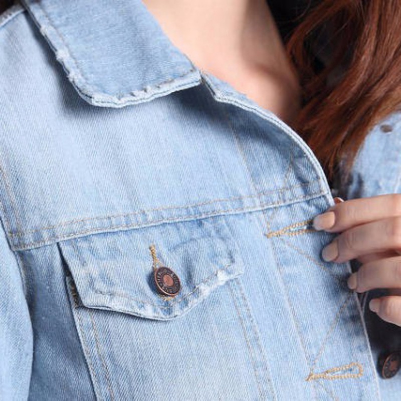 Áo Khoác Denim Tay Dài Phong Cách Hàn Quốc