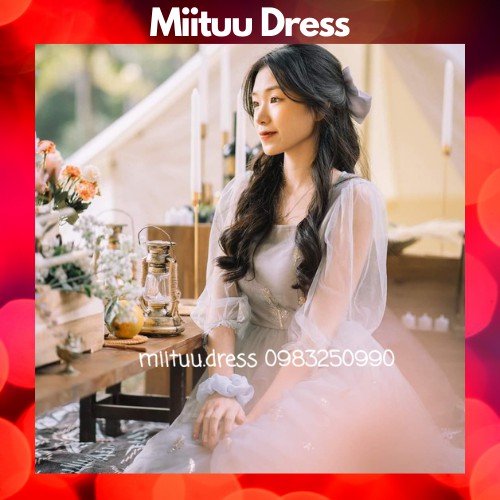 Váy hoa nhí dài babydoll nữ cổ vuông dự tiệc dạ hội kỉ yếu sinh nhật trễ vai bèo công chúa xinh dễ thương Miituu VTD6