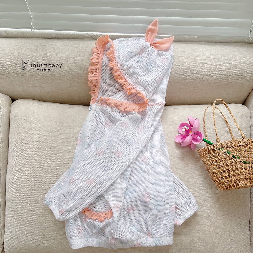 Áo khoác chống nắng cho bé gái, áo thiết kế đi biển, chất liệu cotton thông hơi dạng lưới miniumbabyfashion CN1218