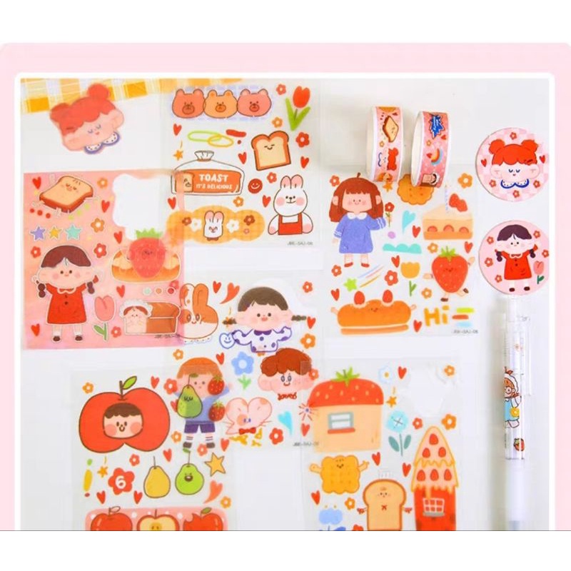 Vỉ sticker có bút dao cắt loại tốt, 2 cuộn washitape, 8 tờ sticker (tổng 11 món), mã ZJL-XKL