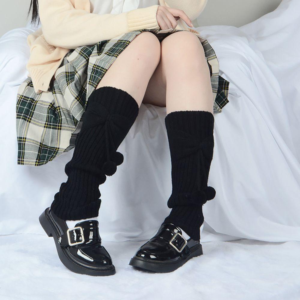 Vỏ Len Dệt Kim Giữ Ấm Chân Màu Trơn Đính Nơ Màu Sắc Ngọt Ngào Thoải Mái Cho Nữ