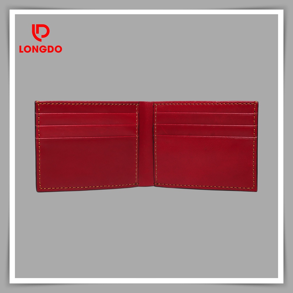 Ví da nam màu đỏ - Cam kết 100% da bò thật - Hàng chính hãng thương hiệu Longdo Leather -Ví ngang B01