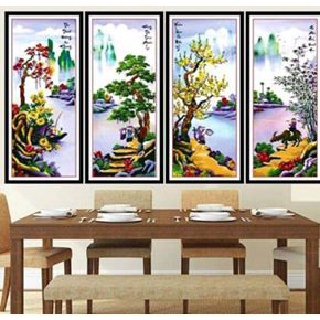 Tranh thêu Tứ Qúy 3D Xuân Hạ Thu Đông KT:135x83cm(33x83cm/ Bức)