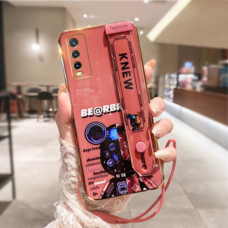 Ốp Điện Thoại In Hình Gấu Mạ Điện Kèm Dây Đeo Cho Vivo Y20 Y20i Y20S Y12S 2021 Y20S G Y20 2021 Y20A Y12A Vivo 2026