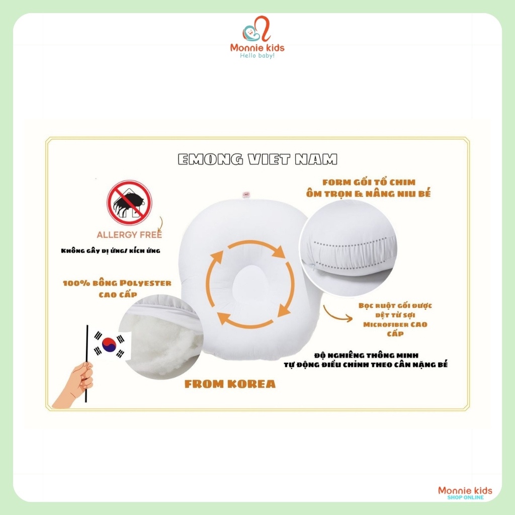 Gối chống trào ngược cho bé Emong Duraron Cool, gối chống trào ngược siêu mát - Monnie Kids