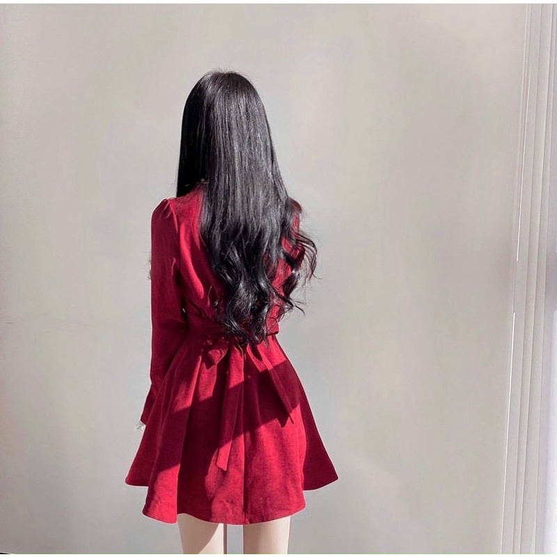 Đầm nữ đỏ phối ren trắng cột nơ lưng form chuẩn cực tôn dáng | BigBuy360 - bigbuy360.vn