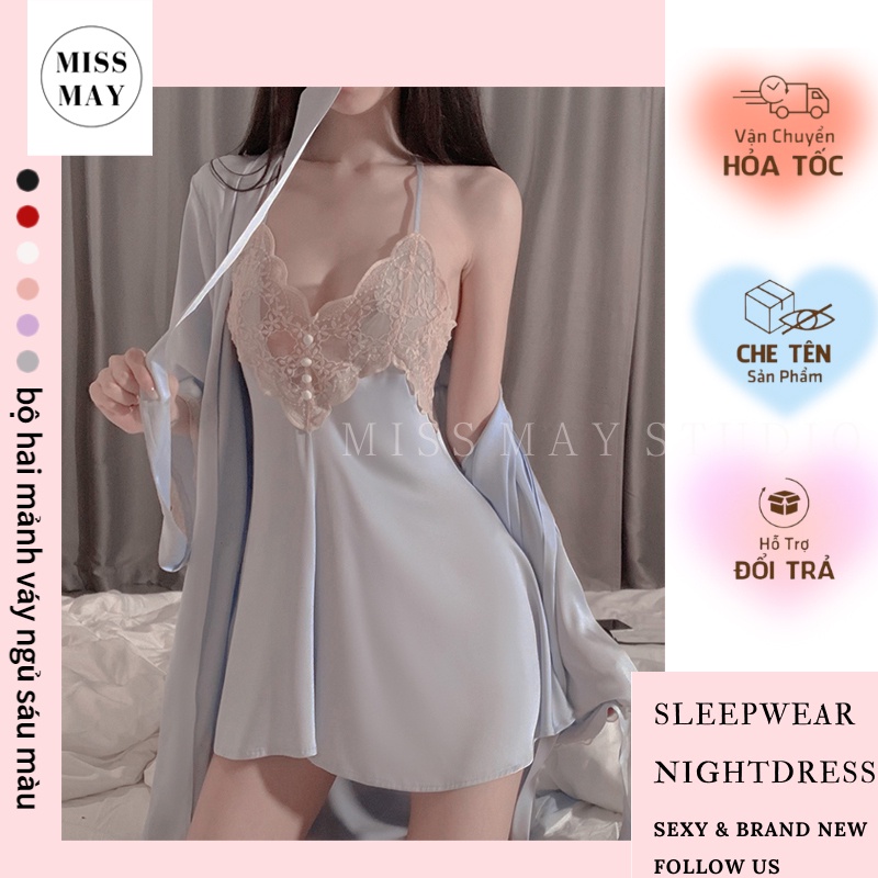 Đồ ngủ Lụa Hai Dây Phối Ren Hở Lưng Gợi Cảm Cho Nữ Váy ngủ sexy cao cấp có mút ngực Đầm mặc nhà gợi cảm quyến rũ