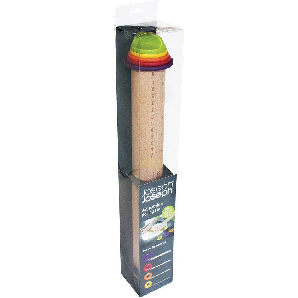 Cây lăn bột bằng gỗ Joseph Joseph 20085 cán nhiều màu Verstellbare Teigrolle - Mehrfarbig VE 4 nhập Đức