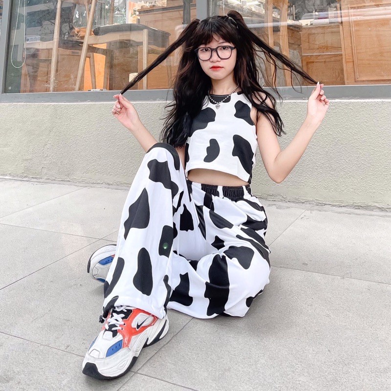 Set croptop bò sữa / set croptop ba lỗ + quần loang bò sữa / set croptp tiedye