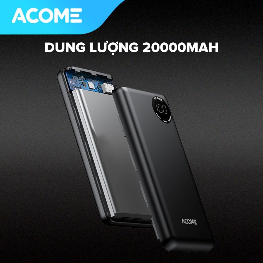 [Mã giảm 10% đơn 99K] Pin Sạc Dự Phòng ACOME AP202 20000mAh Sạc Nhanh 10.5W Hàng Chính Hãng Bảo Hành 12 Tháng 1 Đổi 1