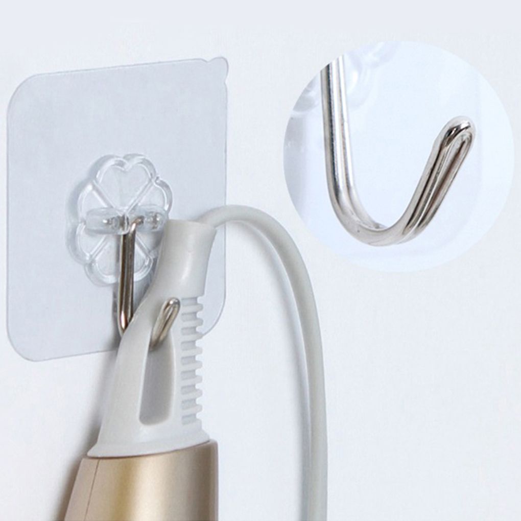 6Pcs Adhesive Hooks Kitchen Wall Hanger Transparent Removable Adhesive Hanger Reusable Wall Hooks【Huiteni】