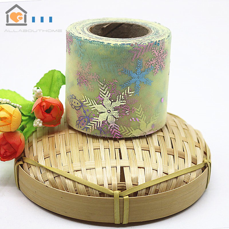 Cuộn Dây Ruy Băng Lưới 6cm 25 Yard Họa Tiết Bông Tuyết Lấp Lánh Làm Đồ Thủ Công Diy