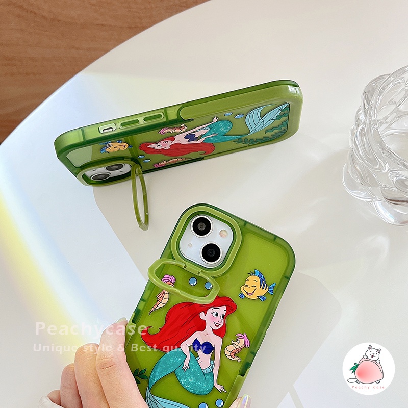 Ốp Điện Thoại TPU Dẻo Họa Tiết Nàng Tiên Cá Kèm Giá Đỡ Tàng Hình Cho iPhone 14 13 12 Pro Max 11 Xr Xs Max X