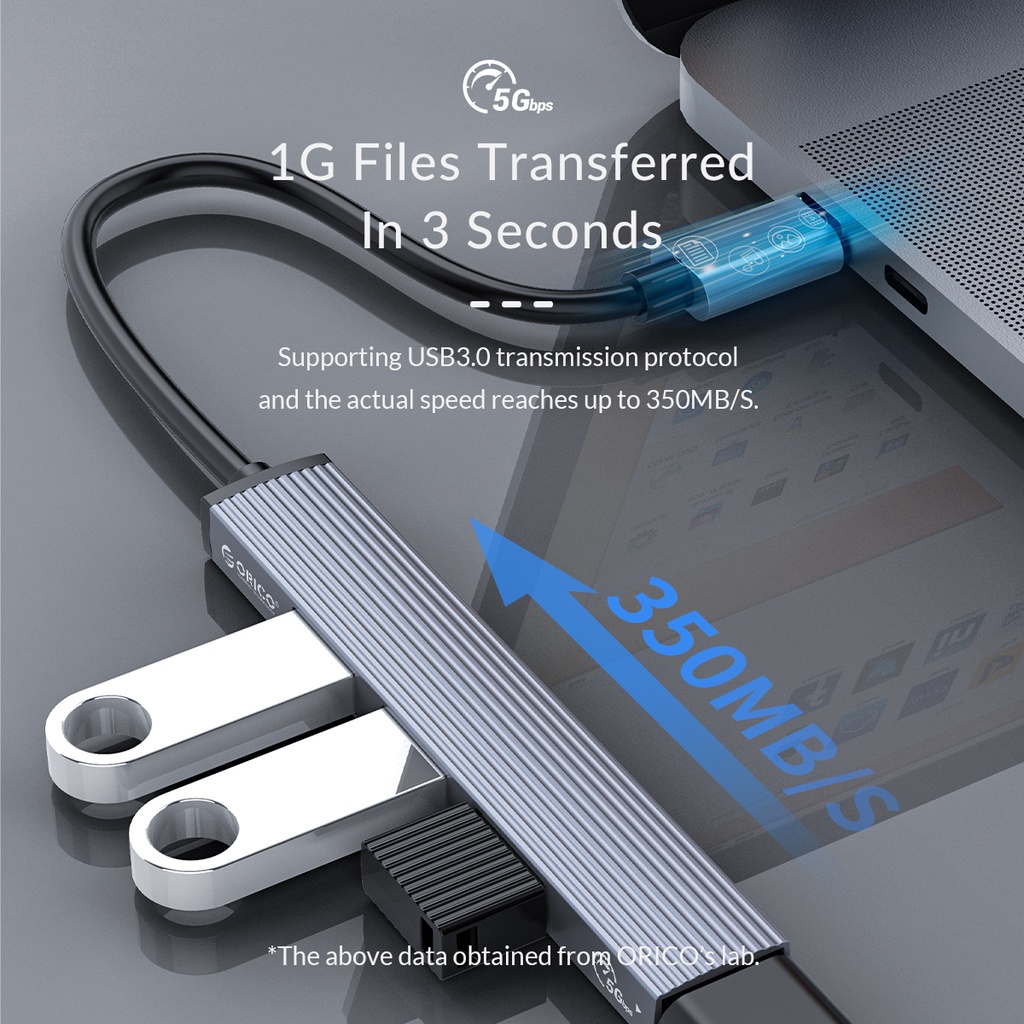 Bộ Chia USB Orico Type C ra 4 cổng USB 3.0 &amp; USB 2.0 AH-13-GY-BP - Hàng Chính Hãng