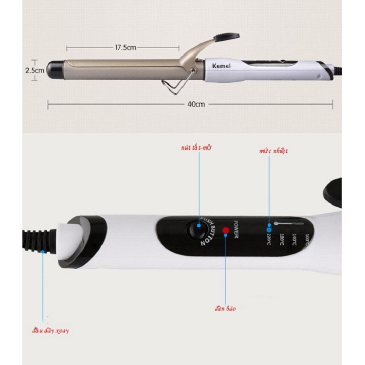 Máy Làm Xoăn Tóc, Máy Tạo Sóng Tóc 4 Mức Chỉnh Nhiệt KEMEI 1001A Chính Hãng