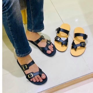 Dép da nam cao cấp DA BÒ THẬT Dép sandal nam quai ngang Trẻ Trung Atshoes QN2MN (Đen - Nâu)