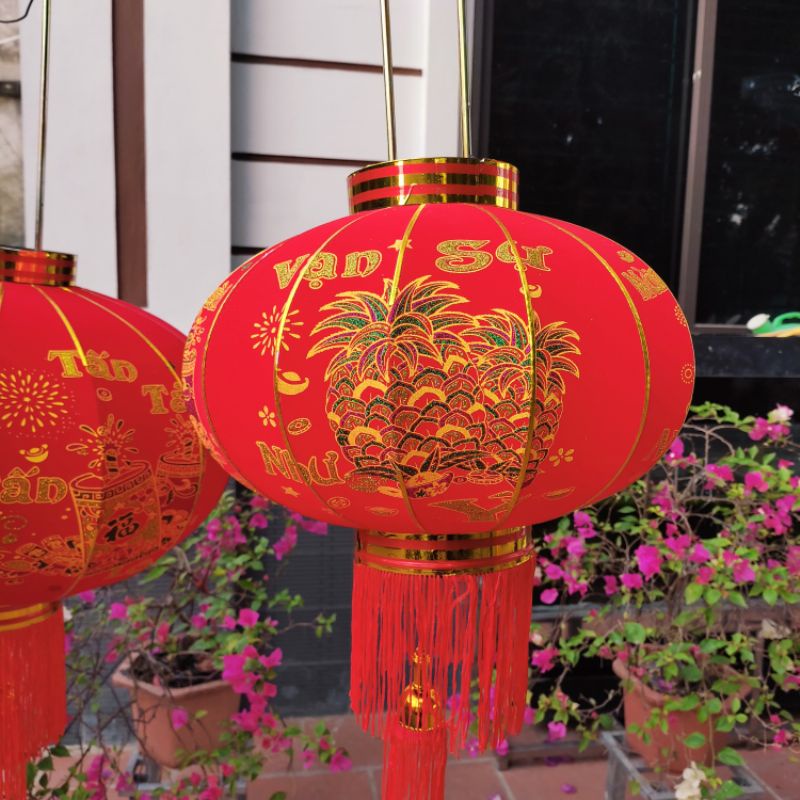 Đèn lồng 60cm treo Tết Nguyên Đán bằng vải Nhung đỏ treo Trang trí nhà cửa