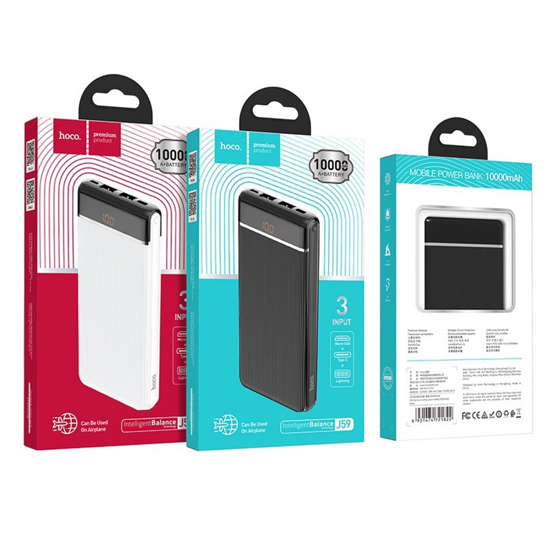 Pin sạc dự phòng di động HOCO J59 dung lượng 10000mAh mỏng gọn sử dụng vật liệu chống cháy, có màn LED - Hàng chính hãng