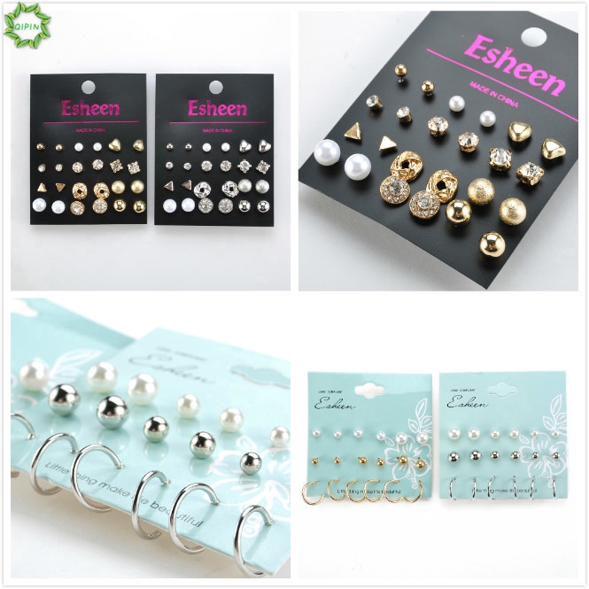 Bộ 9/12 đôi khuyên tai thời trang nữ nhiều kiểu dáng độc đáo cá tính có thể lựa chọn