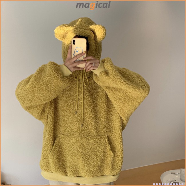 Áo Hoodie Dài Tay Dáng Rộng Phối Tai Gấu Đáng Yêu Cho Nữ