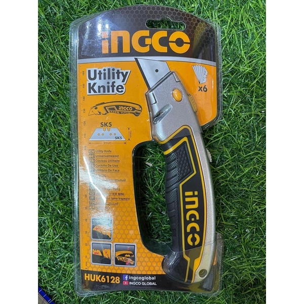 (Chính Hãng) -Dao rọc lưỡi liền 2 chức năng (Tặng kèm 6 lưỡi) INGCO HUK6128