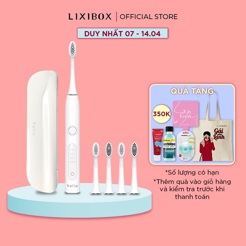 [Mã COSLXT5 giảm 10% đơn 600K] Combo Bàn chải đánh răng điện Halio Sonic Whitening Toothbrush và 4 Đầu bàn chải