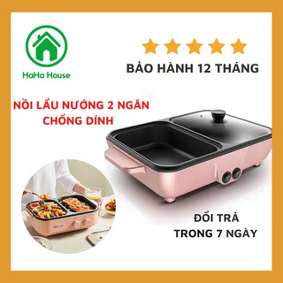 Bếp lẩu nướng 2 ngăn, bếp lẩu nướng 2 in 1 chống dính đa năng siêu tiện lợi cho mọi bữa ăn