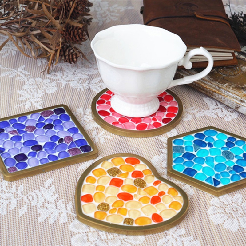 Khuôn silicone làm miếng lót ly resin kiểu đá khảm DIY thủ công handmade dáng tròn dành cho đồ uống