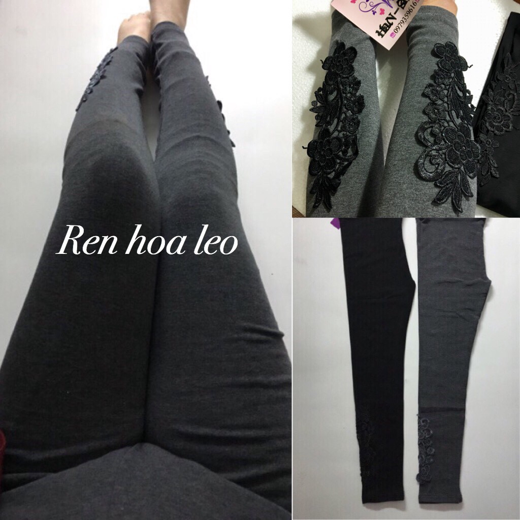 Quần bầu dài Nỉ thun Chân ren trang trí có chun chỉnh quần - Thu Đông, quần legging