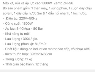 Máy xịt rửa xe Zento S6