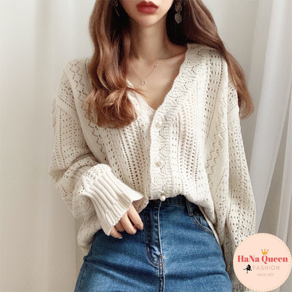 [Xả Kho] Áo khoác len cardigan lưới điệu đà phong cách Hàn Quốc