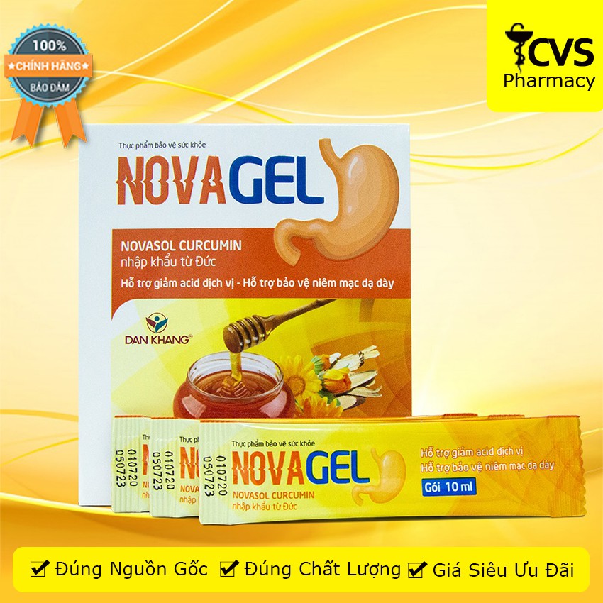 Novagel / Nova gel cvspharmacy Hộp 20 gói, Hỗ trợ giảm đau dạ dày, bảo vệ niêm mạc dạ dày