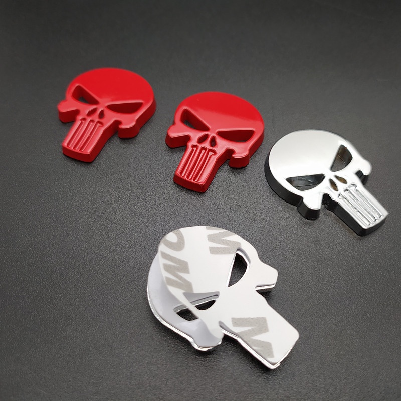 Set 2 Miếng Dán Kim Loại Hình Đầu Lâu 3D Dùng Để Trang Trí Xe Mô Tô