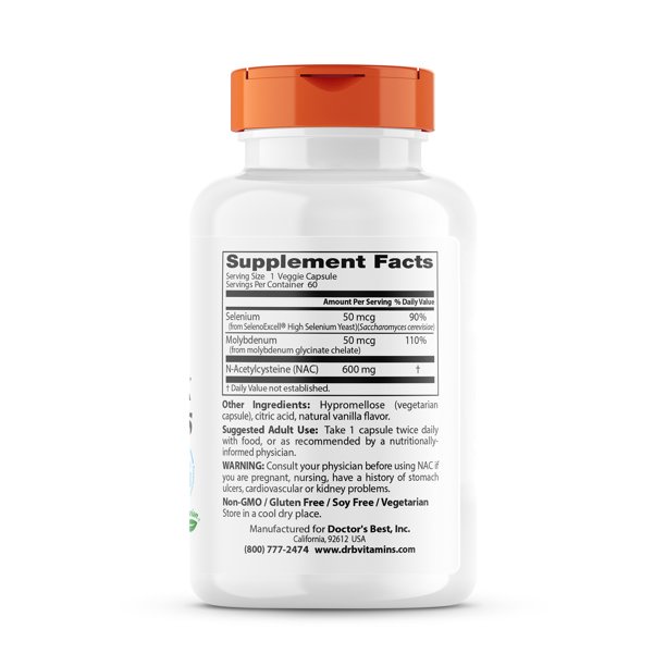 Doctor's Best N-Acetyl-Cysteine Viên uống NAC Detox Regulators 600mg thải độc cơ thể, chống oxy hóa 60 viên