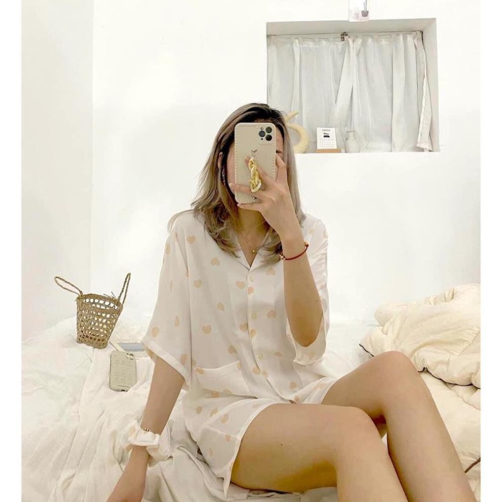 Set Pijama Buộc Tóc PEONYB Nữ [FREESHIP] 🌸 Bộ đồ quần áo mùa hè, thun bò sữa tay lỡ hình trái tim Ulzzang 🌸