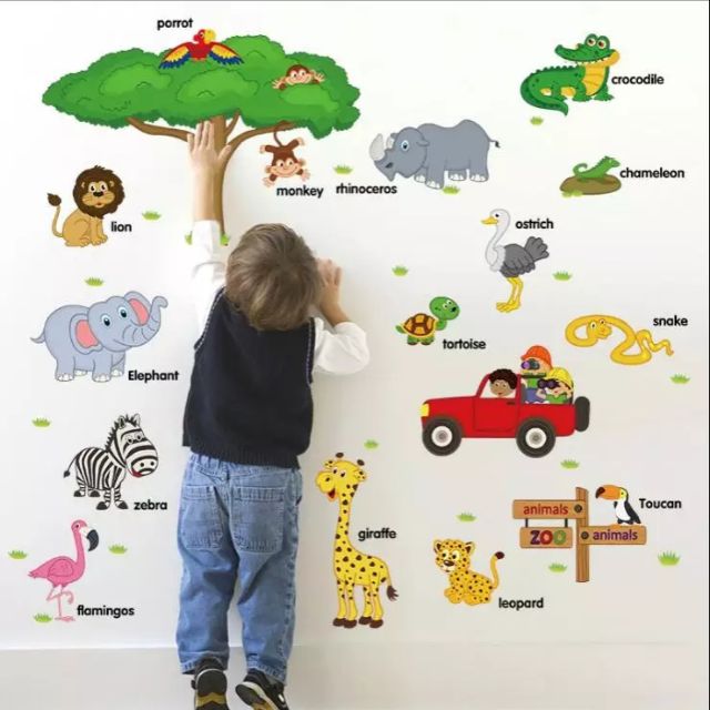 Decal dán tường cho bé đi vườn thú tiếng anh