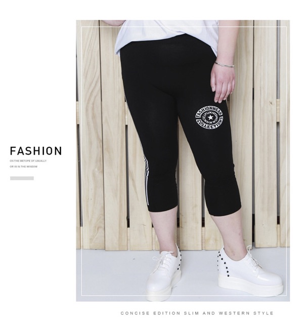 Quần legging big size màu đen lửng qua gối size 55-75kg