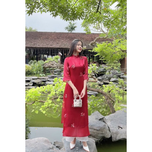 🥰 Áo dài tơ sống đẹp giá rẻ hàng thiết kế cao cấp hoa thêu đẹp