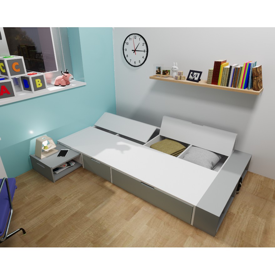 Giường thông minh đa năng có thể mở rộng, có hộc chứa đồ dùng kết hợp tủ kê đầu giường