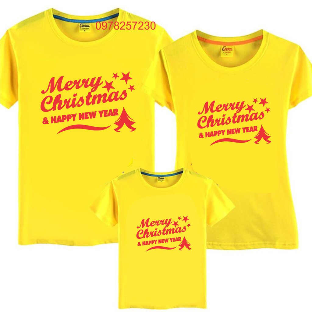Áo thun đồng phục gia đình 3/4/5 người in mẫu noel đủ size 6-95kg