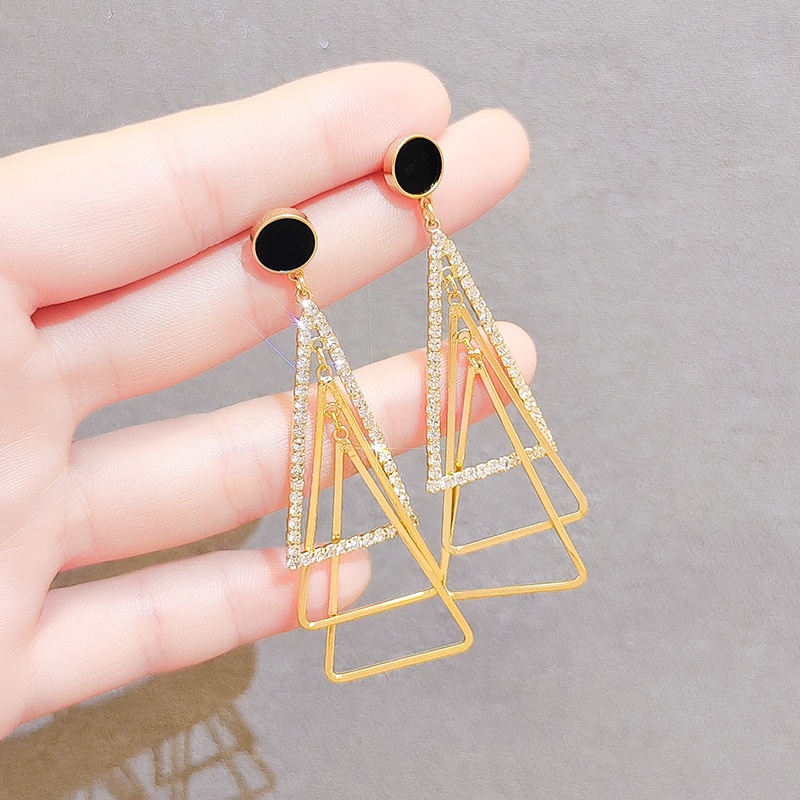 [Jiudolan] Khuyên Tai Hình Tam Giác Ba Chiều Thời Trang Dễ Phối Đồ